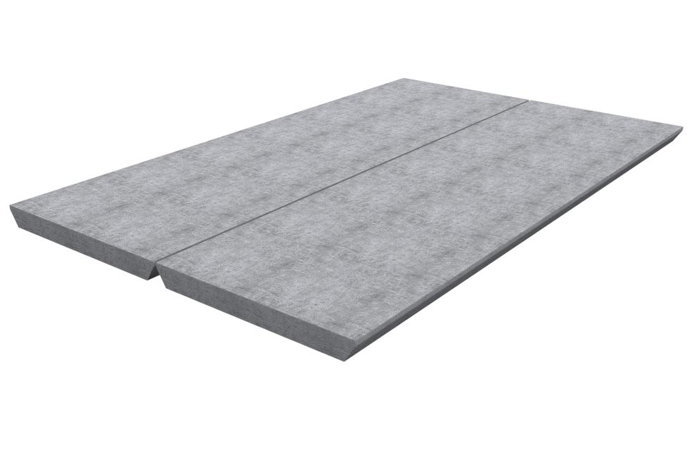 Eine schematische Darstellung zweier länglichen, nebeneinander liegenden, grauen Betonbodenplatten mit jeweils einem halben Meter Breite, fünf Zentimeter Höhe und zwischen 60 und 160 Zentimeter Länge,