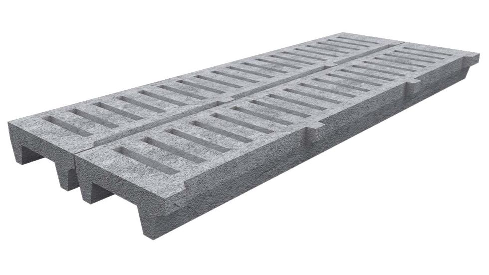 Eine schematische Darstellung zweier länglichen, nebeneinander liegenden, grauen Betonbodenplatten mit jeweils einem halben Meter Breite, 16 Zentimeter Höhe und zwischen 150 und 320 Zentimeter Länge, 