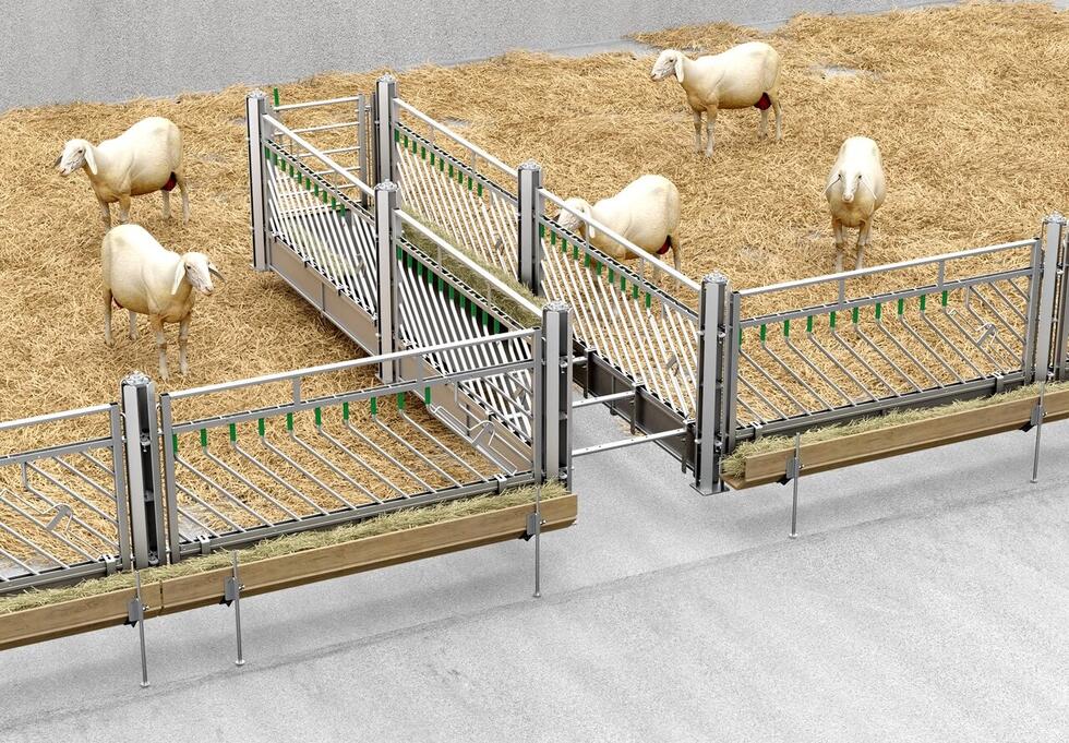 Panel mit 18 senkrechten Streben und zwei dreieckigen Kettenhalter auf der linken Seite, ein kleiner Bogen am unteren Ende auf beiden Seiten, schematische Skizze