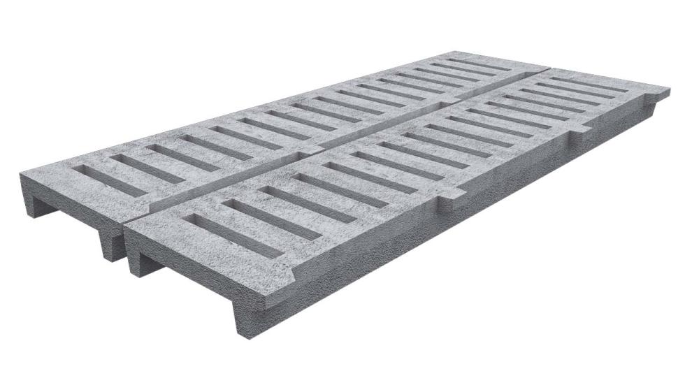 Eine schematische Darstellung zweier länglichen, nebeneinander liegenden, grauen Betonbodenplatten mit jeweils einem halben Meter Breite, zwanzig Zentimeter Höhe und zwischen 150 und 420 Zentimeter Lä