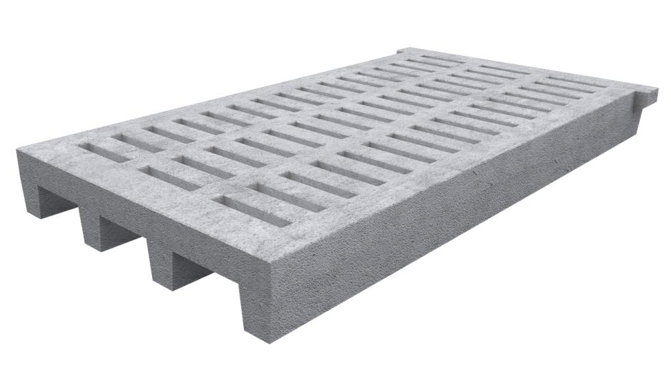 Eine schematische Darstellung einer länglichen, grauen Betonbodenplatte mit 110 Zentimeter Breite, zwanzig Zentimeter Höhe und zwischen 200 und 420 Zentimeter Länge, Masse beschriftet, mit vier längs 