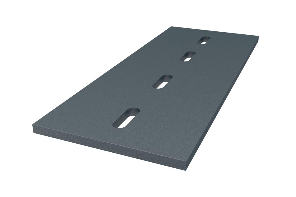 Eine schematische Darstellung einer grauen Betongussplatte mit zentral, in Laufrichtung gelegener, kurzer, schlitzartigen Öffnungen