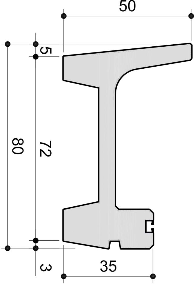 Querschnitt schematisch einer Elementkrippe resultierend in einem grauen H-Profil, mit Längenangaben