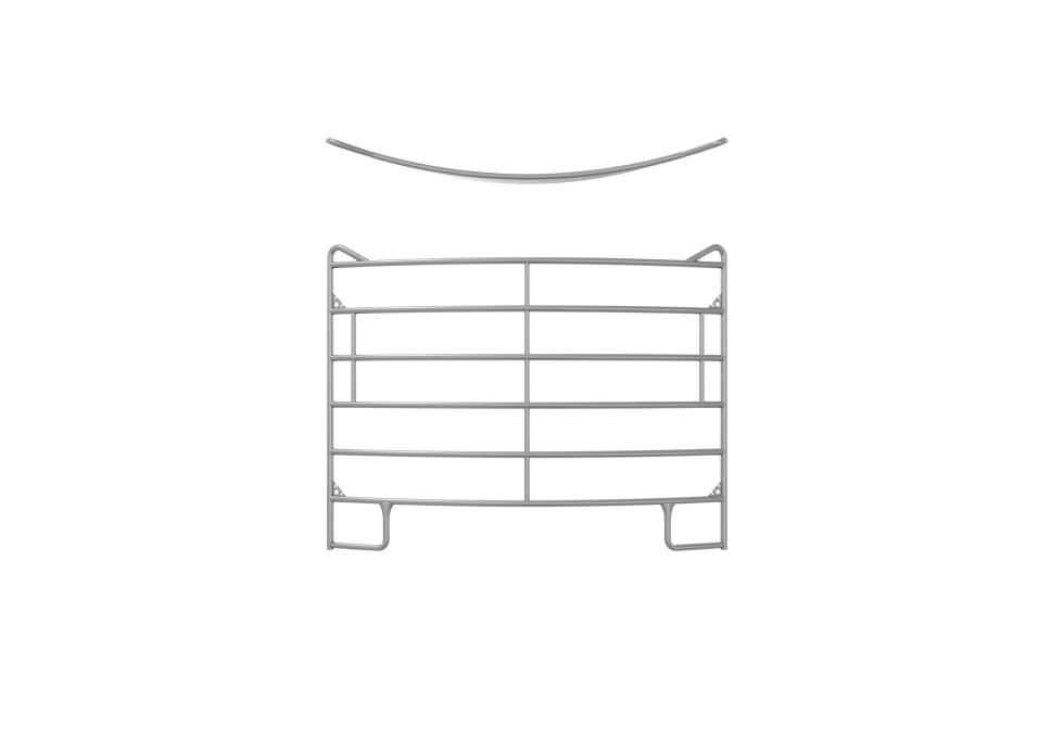 Ein Kurvenpanel mit zwei kleinen Bögen als Füsschen, pro Ecke eines, sechslagig, gekrümmtes Panel einmal senkrecht mit Strebe verbunden, vier Ketten zum zusammensetzen und -halten, schematische Zeichn
