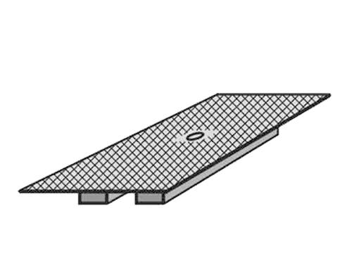 Ein schematisch gezeichneter metallener Abwurfschacht, Draufsicht