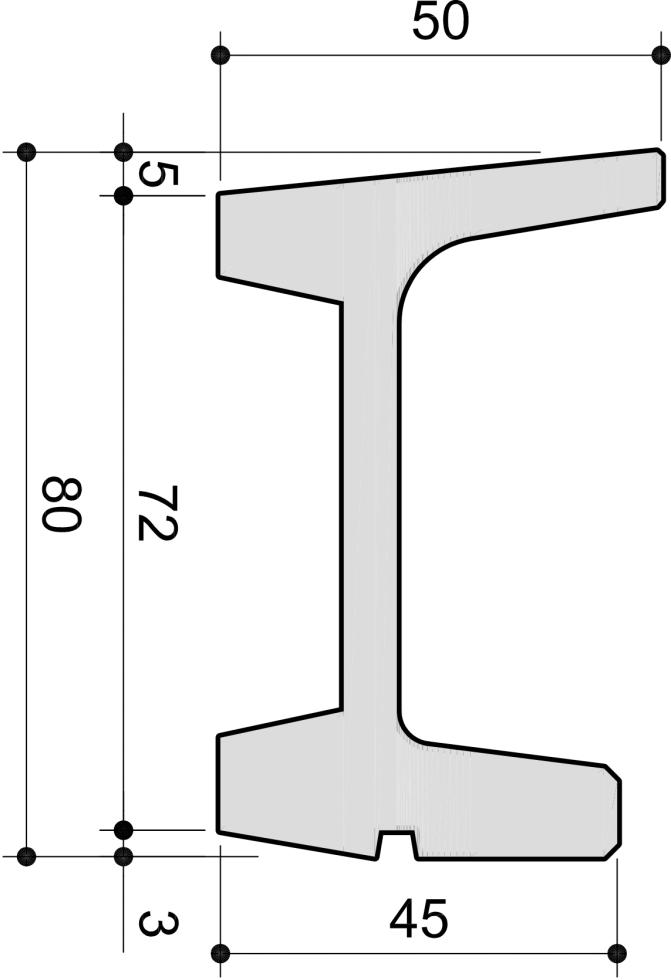 Querschnitt schematisch einer Elementkrippe resultierend in einem grauen H-Profil, mit Längenangaben